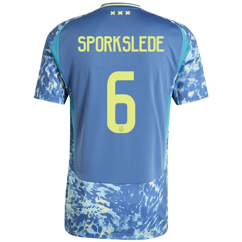 Kandiny Bambino Maglia Fabian Sporkslede #6 Grigio Blu Giallo Kit Gara Away 2024/25 Maglietta