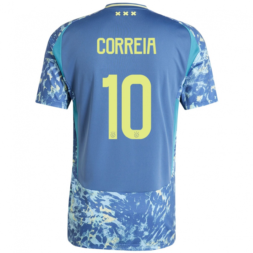 Kandiny Bambino Maglia Tim Correia #10 Grigio Blu Giallo Kit Gara Away 2024/25 Maglietta