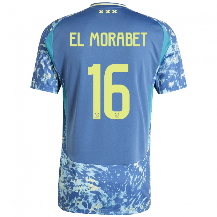 Kandiny Kinderen Younes El Morabet #16 Grijs Blauw Geel Uitshirt Uittenue 2024/25 T-Shirt