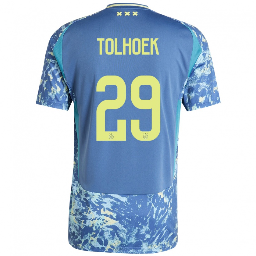 Kandiny Bambino Maglia Danique Tolhoek #29 Grigio Blu Giallo Kit Gara Away 2024/25 Maglietta