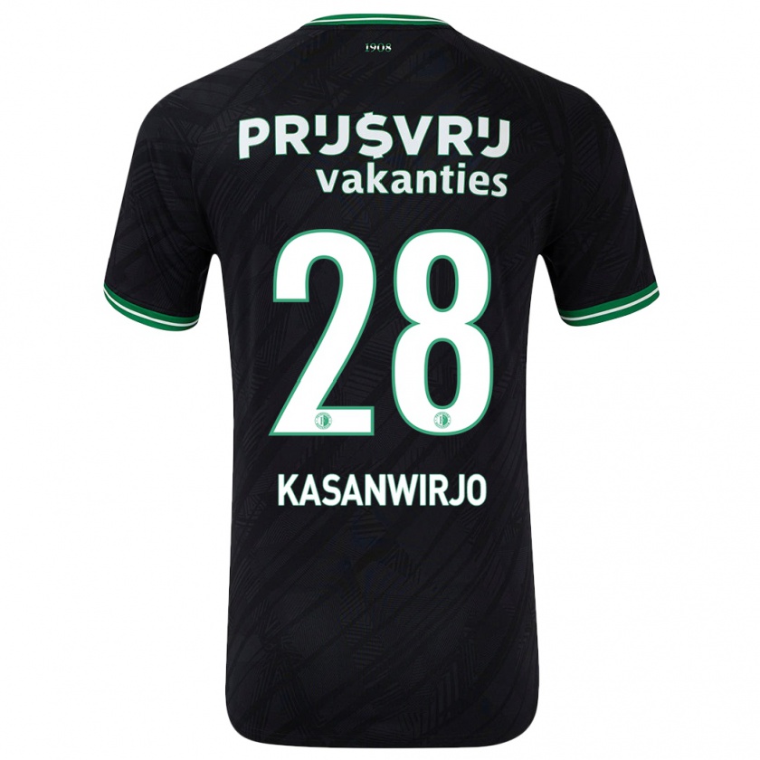 Kandiny Niño Camiseta Neraysho Kasanwirjo #28 Negro Verde 2ª Equipación 2024/25 La Camisa