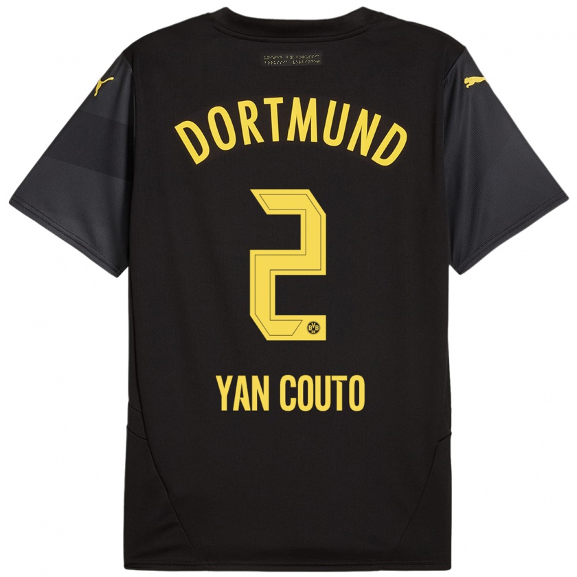 Kandiny Bambino Maglia Yan Couto #2 Nero Giallo Kit Gara Away 2024/25 Maglietta