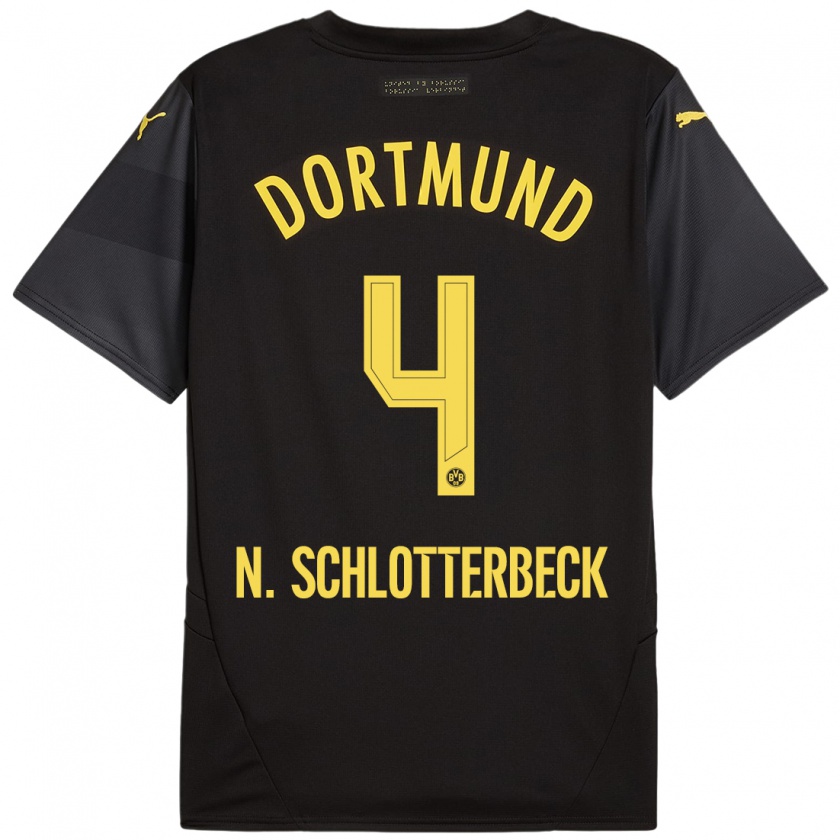 Kandiny Niño Camiseta Nico Schlotterbeck #4 Negro Amarillo 2ª Equipación 2024/25 La Camisa