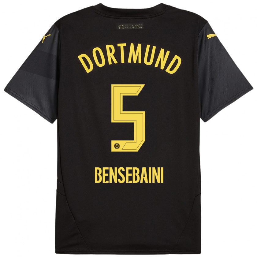 Kandiny Bambino Maglia Ramy Bensebaini #5 Nero Giallo Kit Gara Away 2024/25 Maglietta