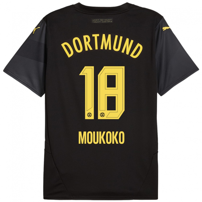 Kandiny Niño Camiseta Youssoufa Moukoko #18 Negro Amarillo 2ª Equipación 2024/25 La Camisa