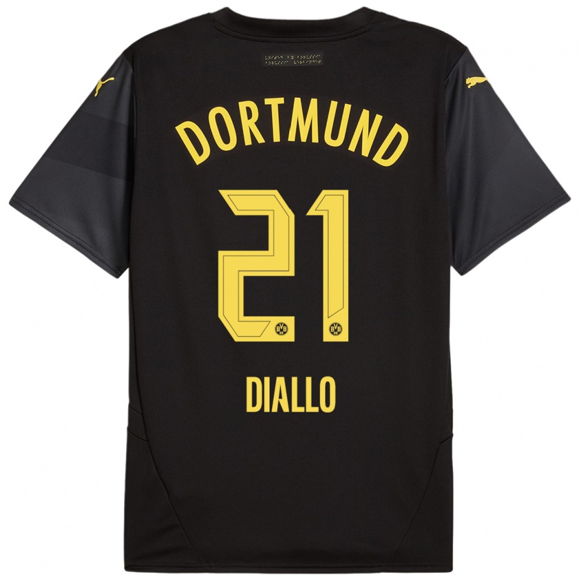 Kandiny Bambino Maglia Ousmane Diallo #21 Nero Giallo Kit Gara Away 2024/25 Maglietta