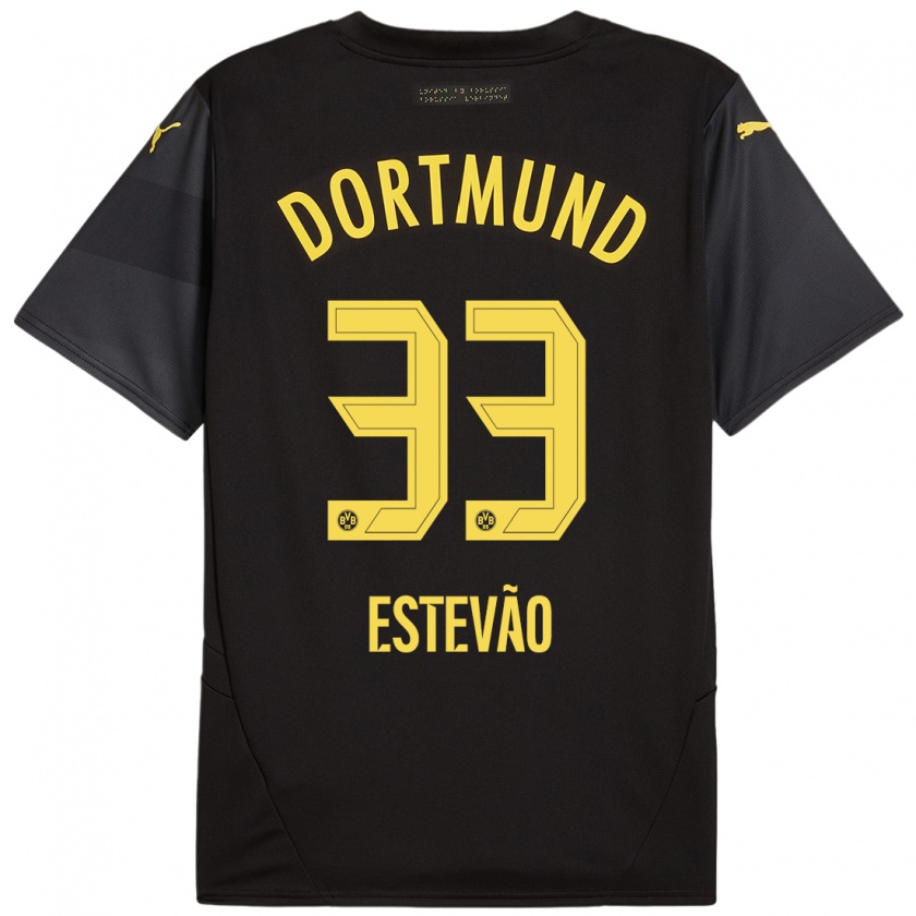 Kandiny Bambino Maglia Tiago Estêvão #33 Nero Giallo Kit Gara Away 2024/25 Maglietta