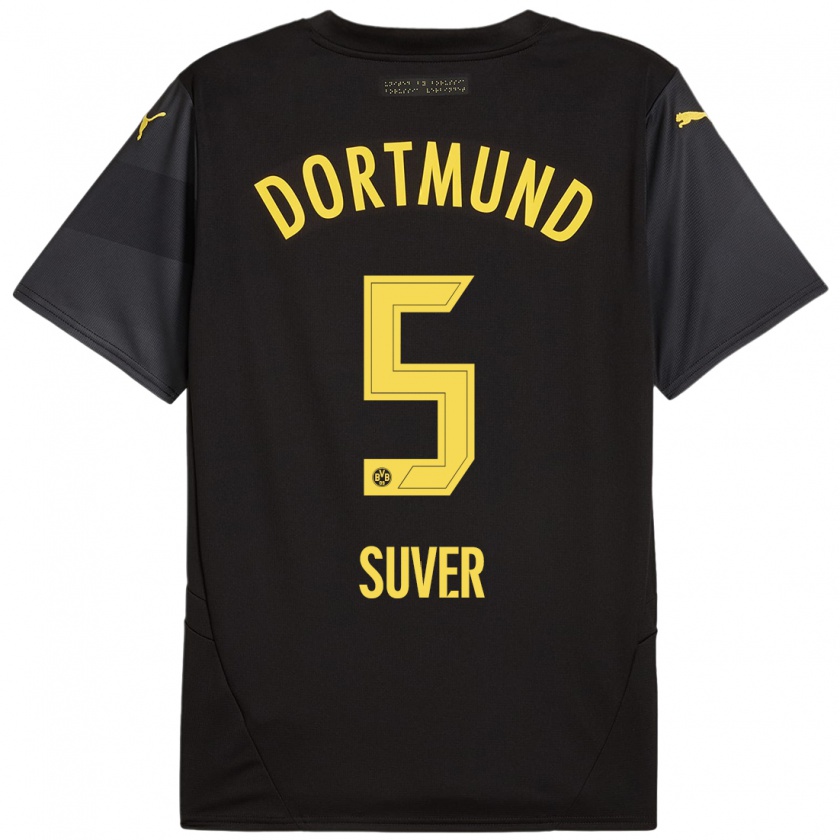 Kandiny Bambino Maglia Mario Suver #5 Nero Giallo Kit Gara Away 2024/25 Maglietta