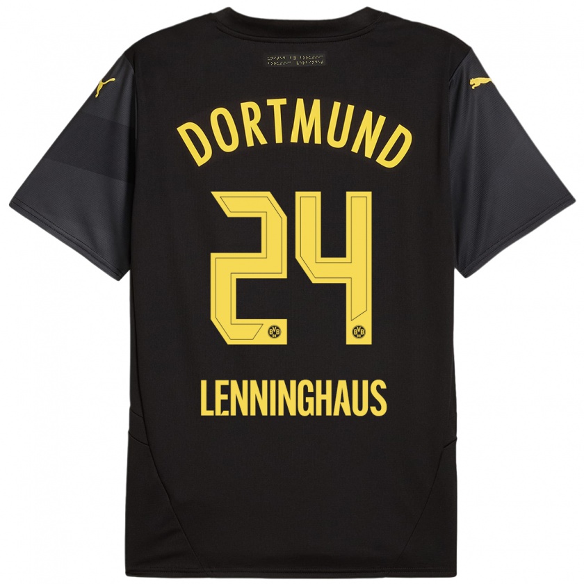 Kandiny Bambino Maglia Mika Lenninghaus #24 Nero Giallo Kit Gara Away 2024/25 Maglietta