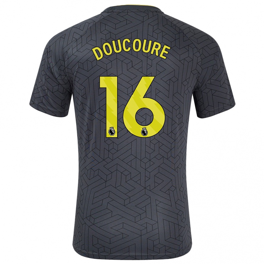 Kandiny Kinderen Abdoulaye Doucouré #16 Zwart Geel Uitshirt Uittenue 2024/25 T-Shirt België