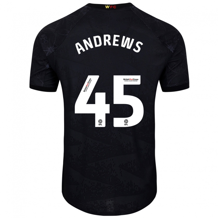 Kandiny Niño Camiseta Ryan Andrews #45 Negro Blanco 2ª Equipación 2024/25 La Camisa