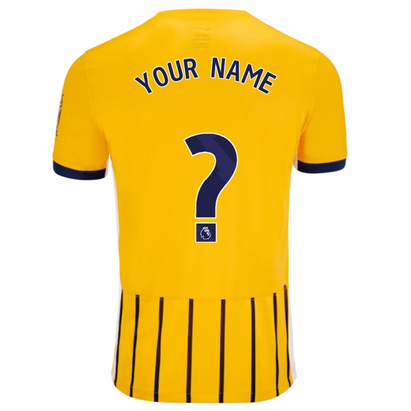 Kandiny Bambino Maglia Il Tuo Nome #0 Oro Blu A Righe Sottili Kit Gara Away 2024/25 Maglietta