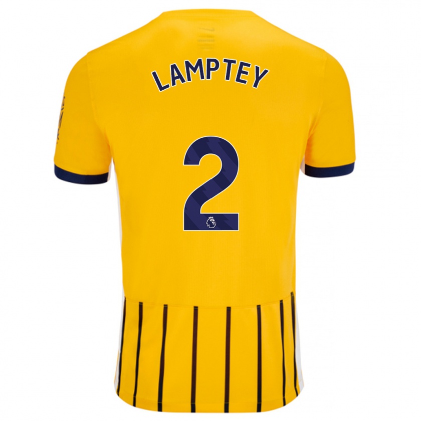 Kandiny Bambino Maglia Tariq Lamptey #2 Oro Blu A Righe Sottili Kit Gara Away 2024/25 Maglietta