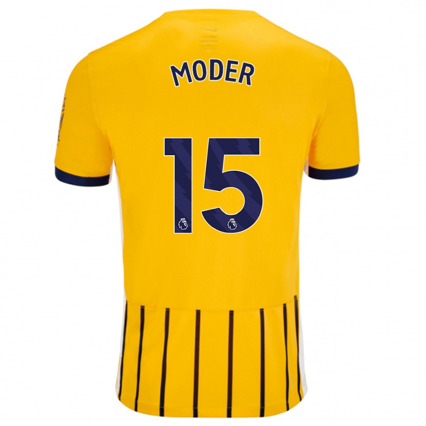 Kandiny Bambino Maglia Jakub Moder #15 Oro Blu A Righe Sottili Kit Gara Away 2024/25 Maglietta