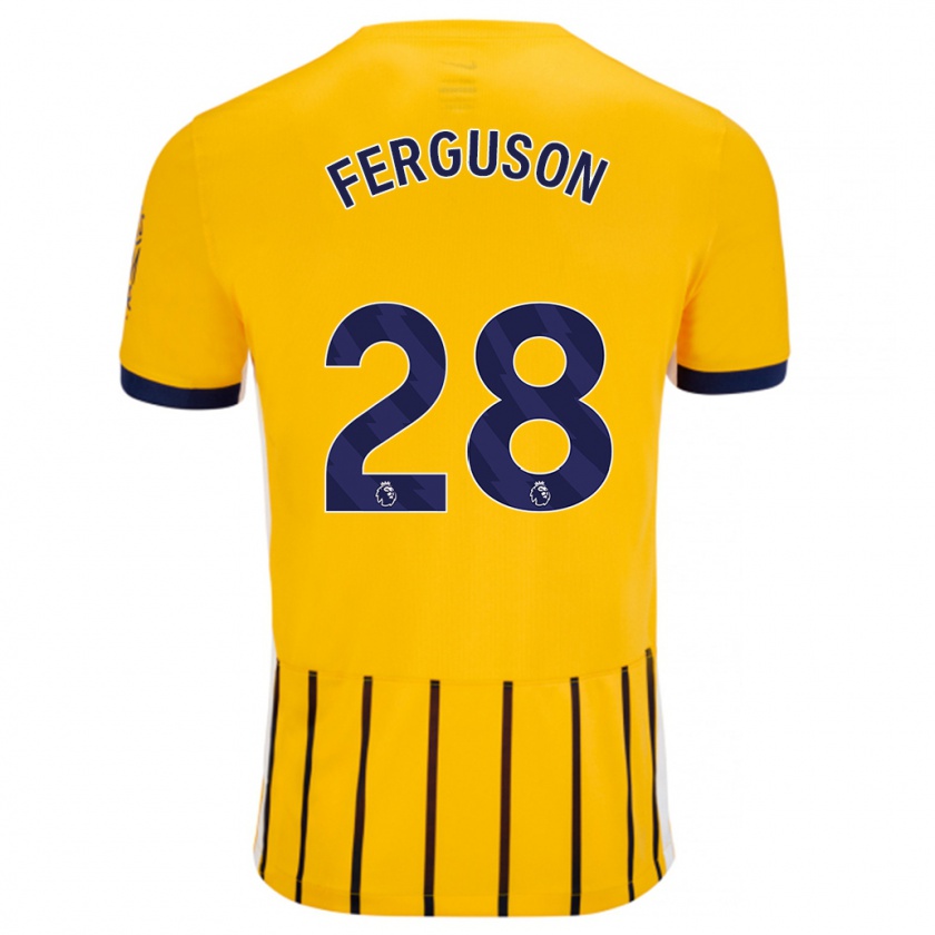 Kandiny Kinderen Evan Ferguson #28 Goud Blauw Krijtstrepen Uitshirt Uittenue 2024/25 T-Shirt