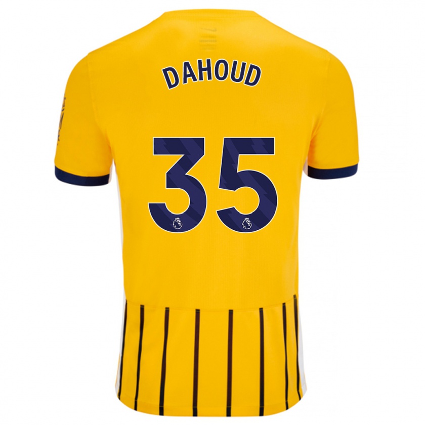 Kandiny Bambino Maglia Mahmoud Dahoud #35 Oro Blu A Righe Sottili Kit Gara Away 2024/25 Maglietta