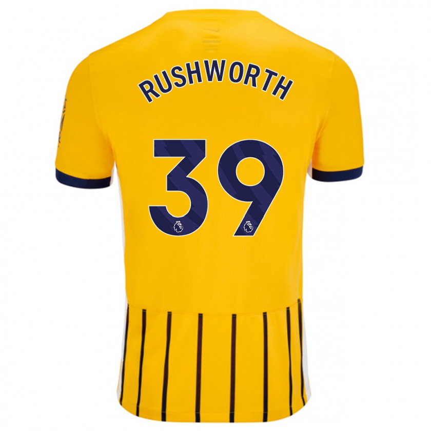 Kandiny Bambino Maglia Carl Rushworth #39 Oro Blu A Righe Sottili Kit Gara Away 2024/25 Maglietta