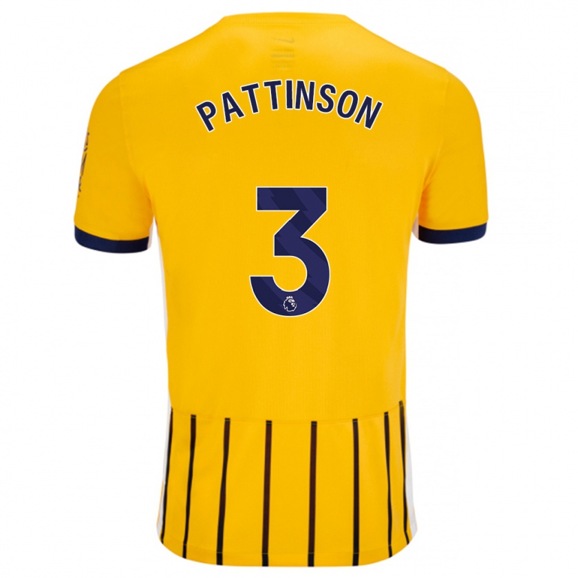 Kandiny Bambino Maglia Poppy Pattinson #3 Oro Blu A Righe Sottili Kit Gara Away 2024/25 Maglietta