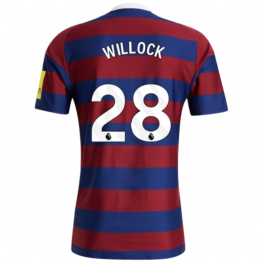 Kandiny Bambino Maglia Joe Willock #28 Borgogna Blu Navy Kit Gara Away 2024/25 Maglietta