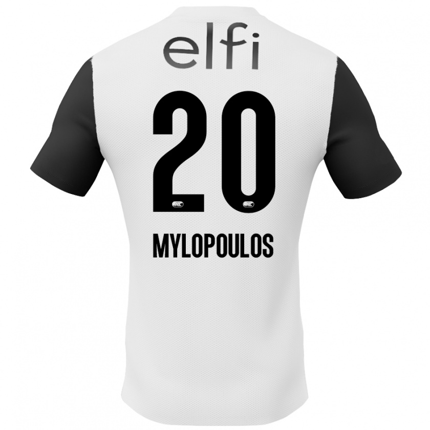 Kandiny Niño Camiseta Marios Mylopoulos #20 Blanco Negro 2ª Equipación 2024/25 La Camisa