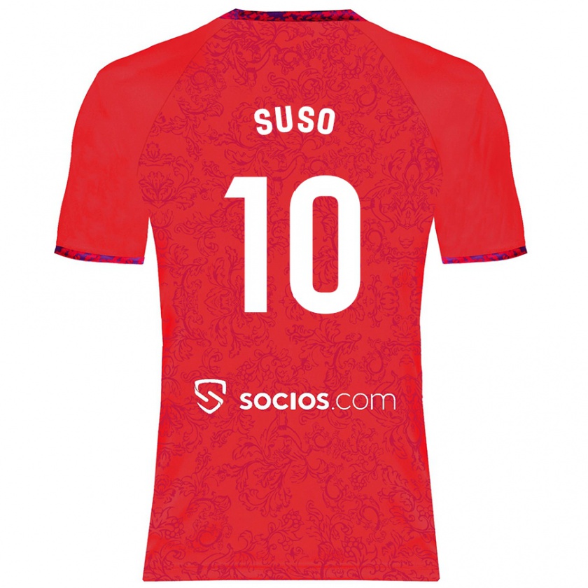 Kandiny Bambino Maglia Suso #10 Rosso Kit Gara Away 2024/25 Maglietta