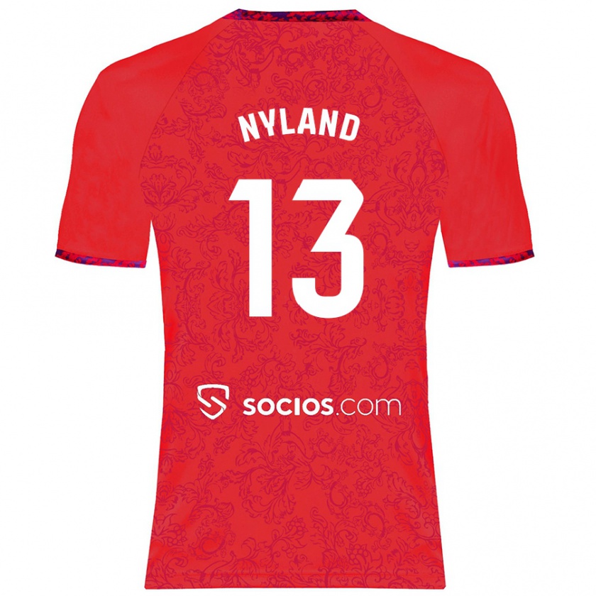 Kandiny Bambino Maglia Ørjan Nyland #13 Rosso Kit Gara Away 2024/25 Maglietta