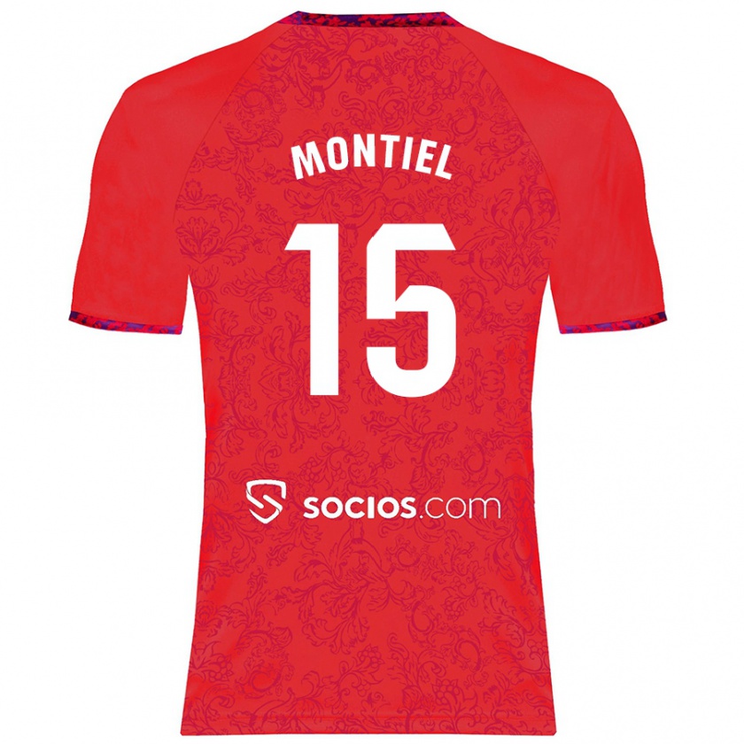 Kandiny Kinder Gonzalo Montiel #15 Rot Auswärtstrikot Trikot 2024/25 T-Shirt Österreich