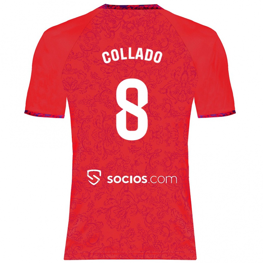 Kandiny Bambino Maglia Alberto Collado #8 Rosso Kit Gara Away 2024/25 Maglietta