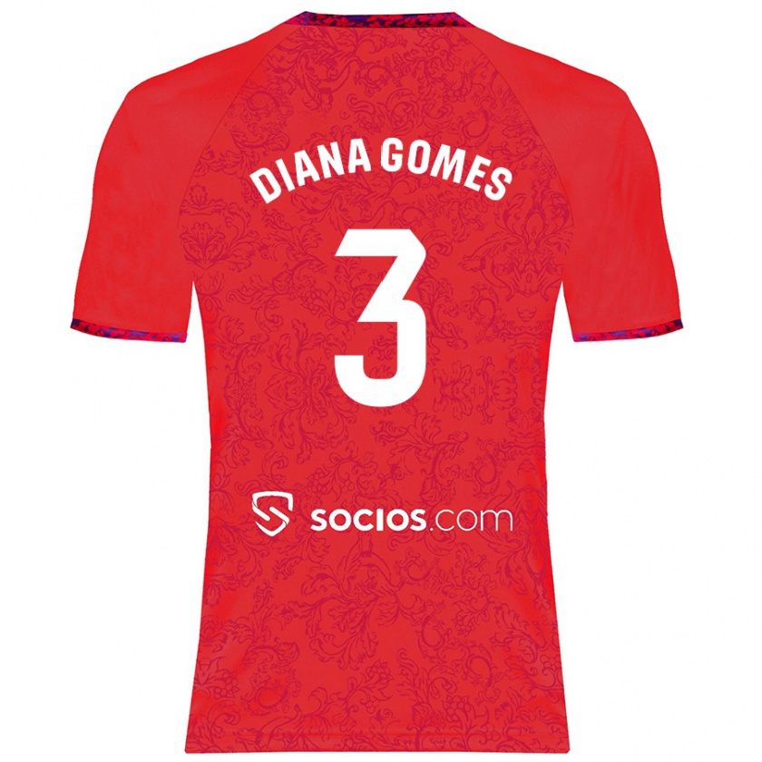 Kandiny Kinderen Diana Catarina Ribeiro Gomes #3 Rood Uitshirt Uittenue 2024/25 T-Shirt België