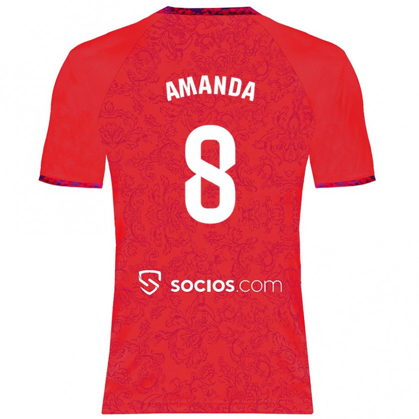 Kandiny Bambino Maglia Amanda Sampedro Bustos #8 Rosso Kit Gara Away 2024/25 Maglietta