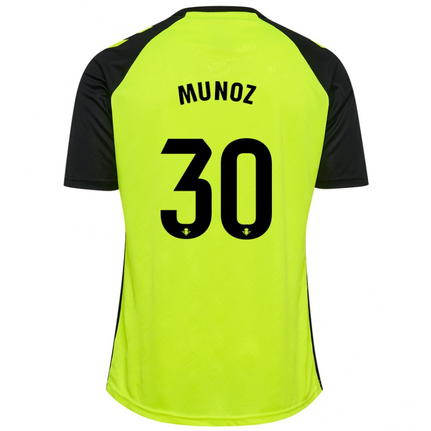 Kandiny Bambino Maglia Blanca Muñoz #30 Giallo Fluorescente Nero Kit Gara Away 2024/25 Maglietta