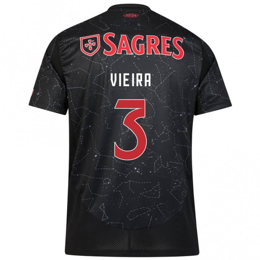 Kandiny Bambino Maglia Miguel Vieira #3 Nero Rosso Kit Gara Away 2024/25 Maglietta