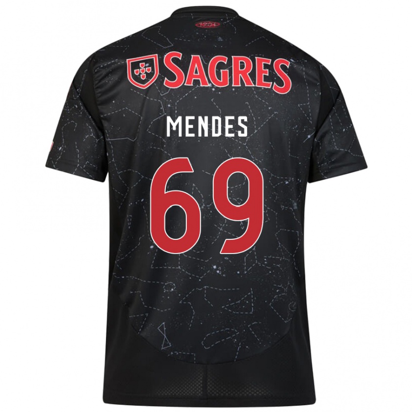 Kandiny Kinderen Vladimir Mendes #69 Zwart Rood Uitshirt Uittenue 2024/25 T-Shirt