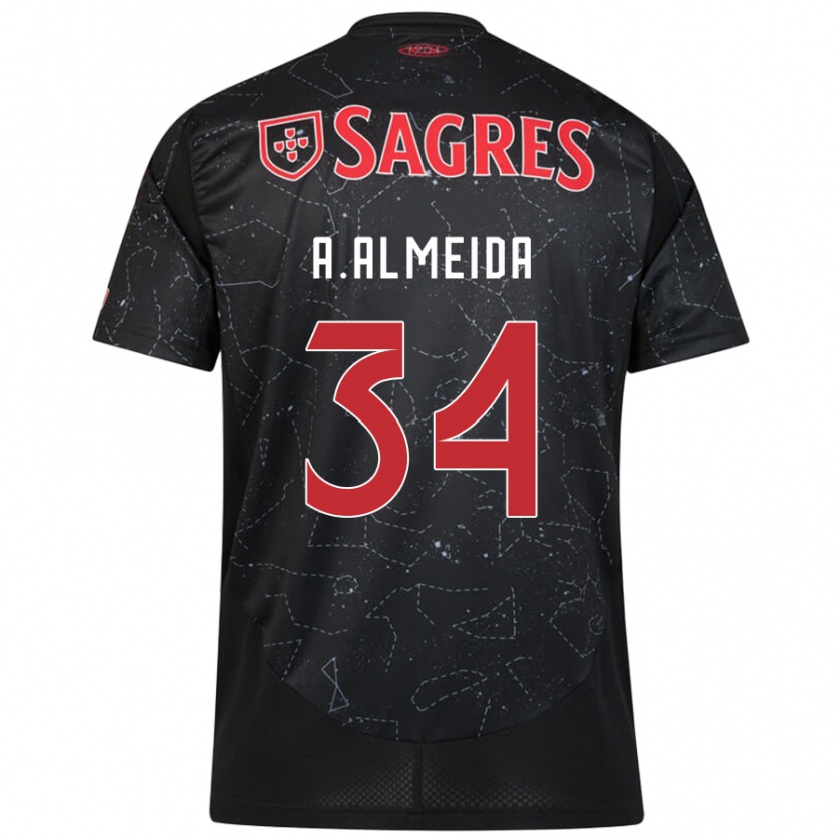 Kandiny Kinder Andre Almeida #34 Schwarz Rot Auswärtstrikot Trikot 2024/25 T-Shirt Österreich