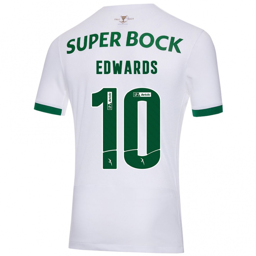 Kandiny Niño Camiseta Marcus Edwards #10 Blanco Verde 2ª Equipación 2024/25 La Camisa