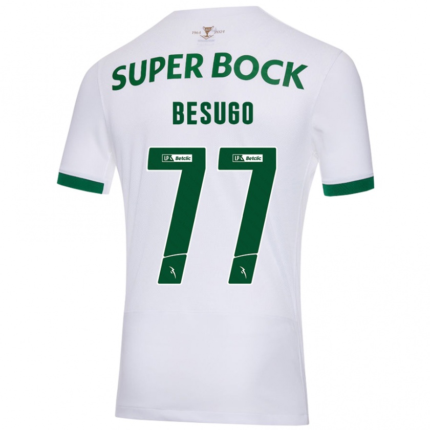 Kandiny Bambino Maglia Rafael Besugo #77 Bianco Verde Kit Gara Away 2024/25 Maglietta