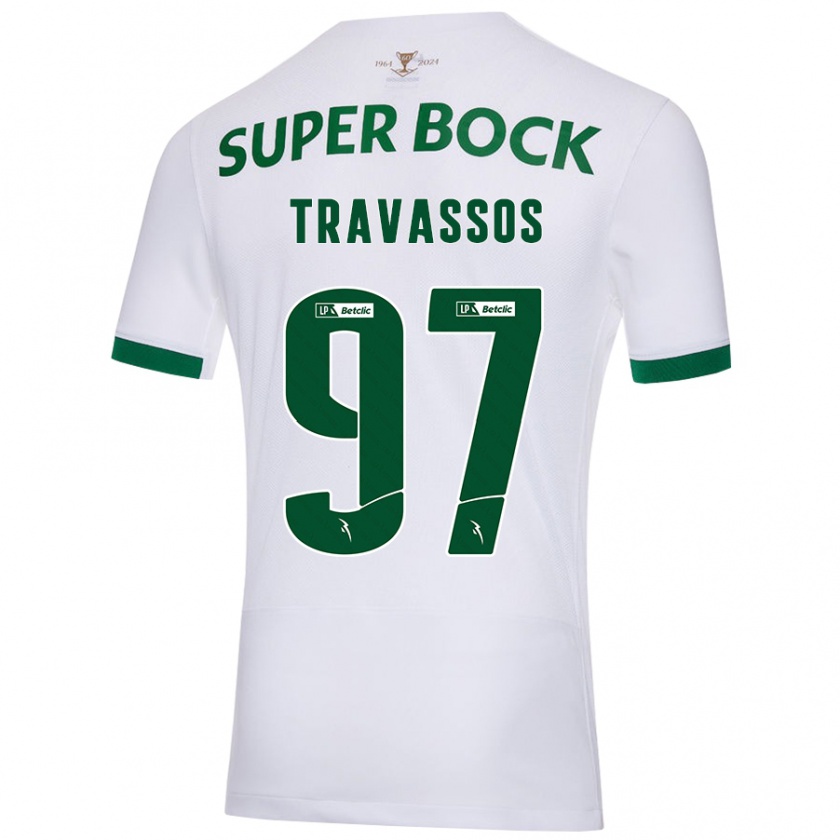 Kandiny Niño Camiseta Travassos #97 Blanco Verde 2ª Equipación 2024/25 La Camisa