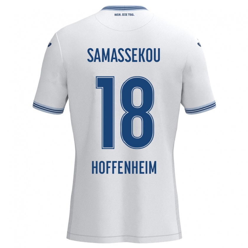 Kandiny Niño Camiseta Diadié Samassékou #18 Blanco Azul 2ª Equipación 2024/25 La Camisa