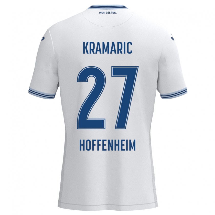 Kandiny Kinderen Andrej Kramaric #27 Wit Blauw Uitshirt Uittenue 2024/25 T-Shirt