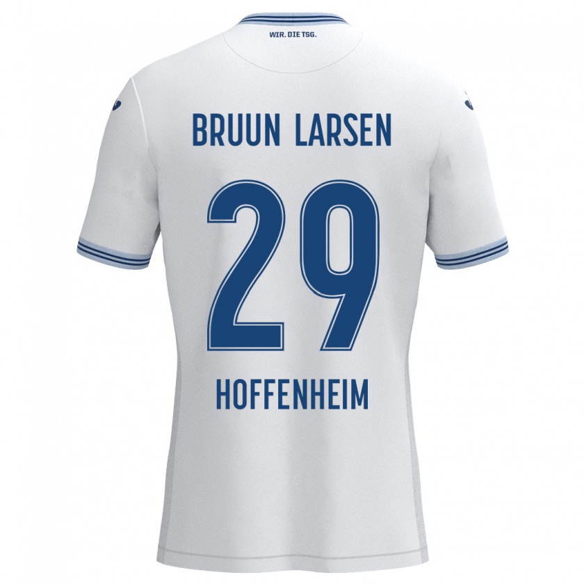 Kandiny Bambino Maglia Jacob Bruun Larsen #29 Bianco Blu Kit Gara Away 2024/25 Maglietta