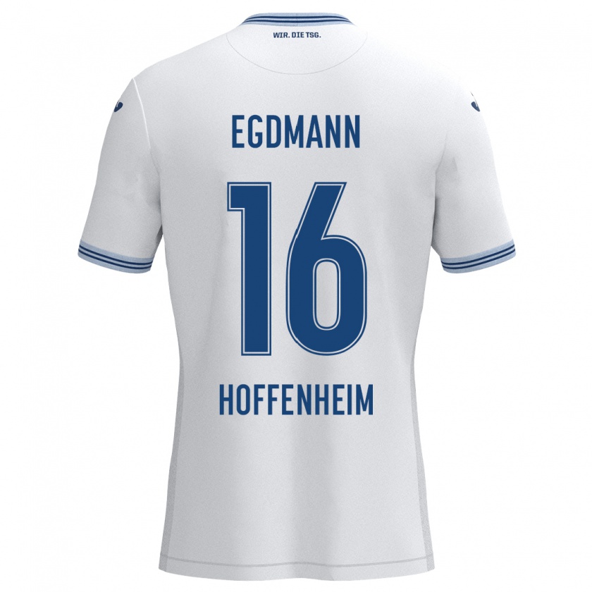 Kandiny Kinderen Mika Egdmann #16 Wit Blauw Uitshirt Uittenue 2024/25 T-Shirt