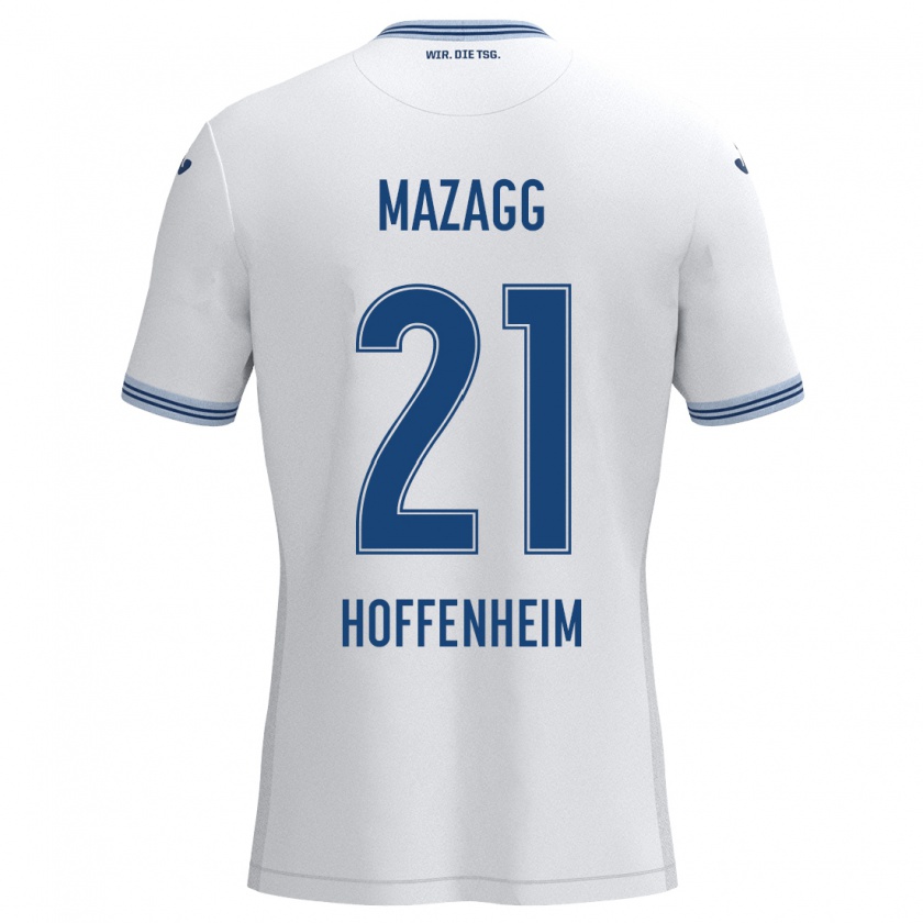 Kandiny Bambino Maglia Lukas Mazagg #21 Bianco Blu Kit Gara Away 2024/25 Maglietta