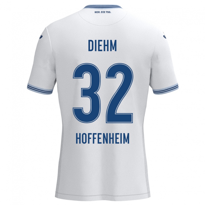 Kandiny Bambino Maglia Vanessa Diehm #32 Bianco Blu Kit Gara Away 2024/25 Maglietta