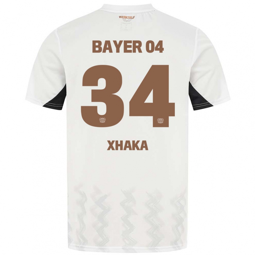 Kandiny Bambino Maglia Granit Xhaka #34 Bianco Nero Kit Gara Away 2024/25 Maglietta