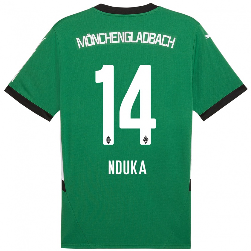 Kandiny Bambino Maglia Michael Nduka #14 Verde Bianco Kit Gara Away 2024/25 Maglietta