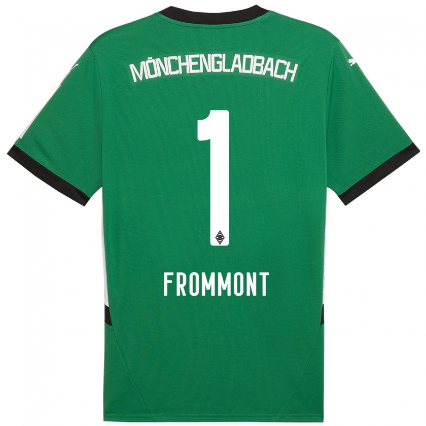 Kandiny Bambino Maglia Romina Frommont #1 Verde Bianco Kit Gara Away 2024/25 Maglietta