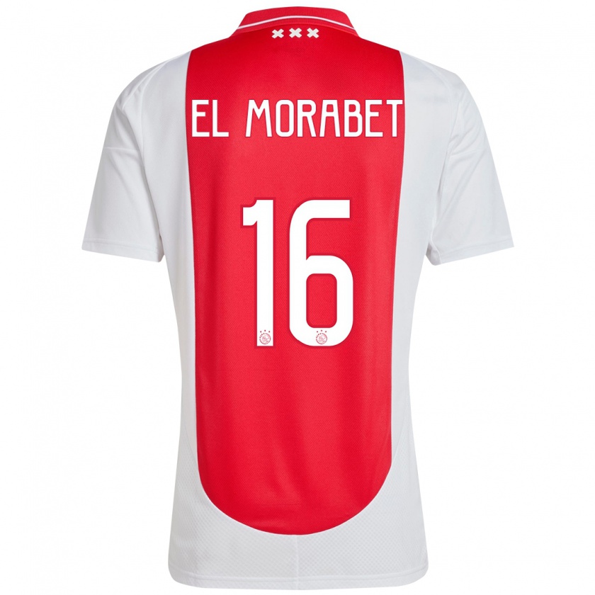 Kandiny Hombre Camiseta Younes El Morabet #16 Rojo Blanco 1ª Equipación 2024/25 La Camisa México