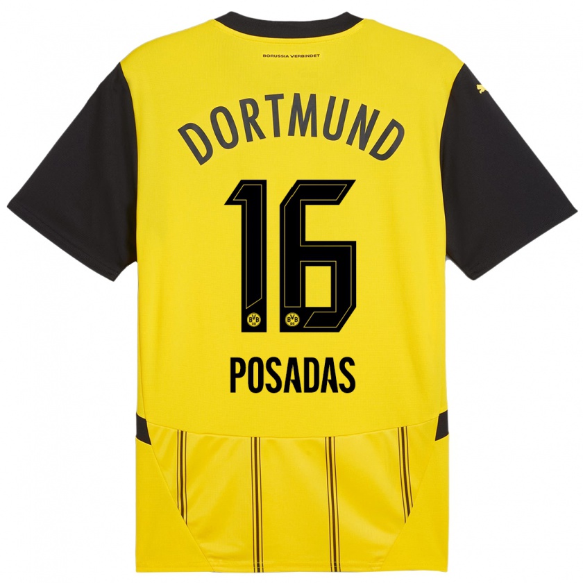 Kandiny Uomo Maglia Leonardo Posadas #16 Giallo Nero Kit Gara Home 2024/25 Maglietta