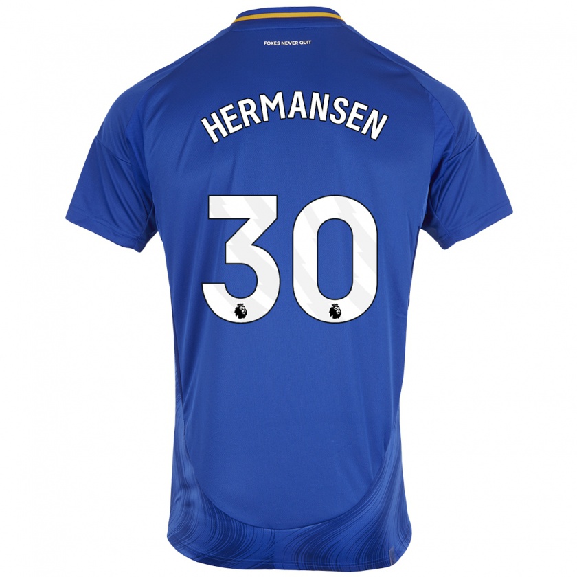 Kandiny Hombre Camiseta Mads Hermansen #30 Azul Blanco 1ª Equipación 2024/25 La Camisa México