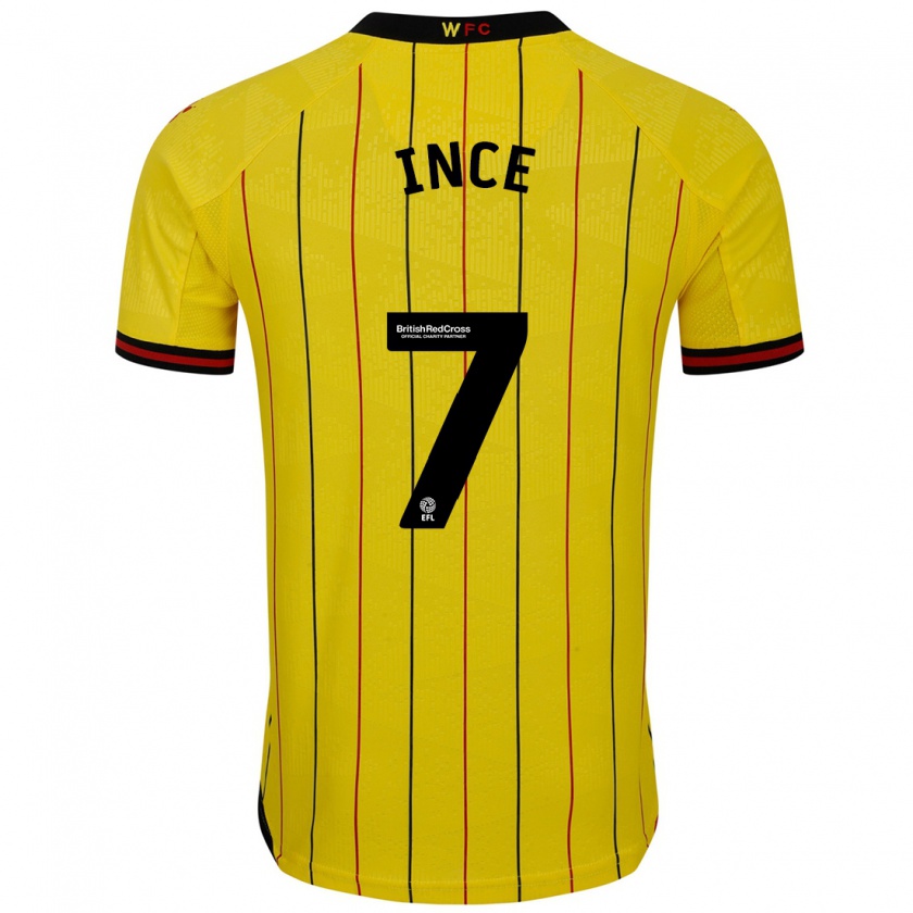 Kandiny Hombre Camiseta Tom Ince #7 Amarillo Negro 1ª Equipación 2024/25 La Camisa